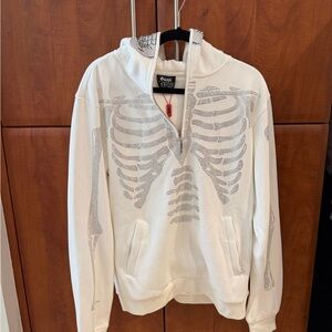 White Hooded Ski Jacket with Skeleton Print